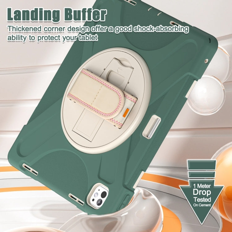 For iPad Pro 13 2025 / 2024 Rotatable Holder Silicone Hybrid PC Tablet Case with Shoulder Strap(Emreald Green) by buy2fix