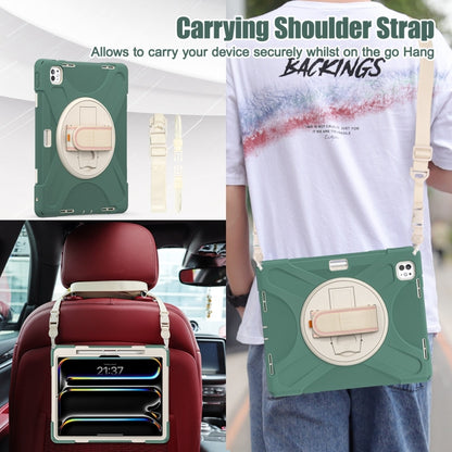 For iPad Pro 13 2025 / 2024 Rotatable Holder Silicone Hybrid PC Tablet Case with Shoulder Strap(Emreald Green) by buy2fix