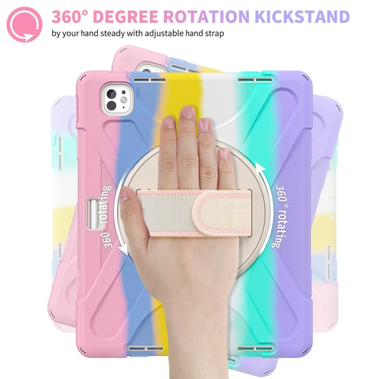 For iPad Pro 13 2025 / 2024 Rotatable Holder Silicone Hybrid PC Tablet Case with Shoulder Strap(Colorful Pink) by buy2fix