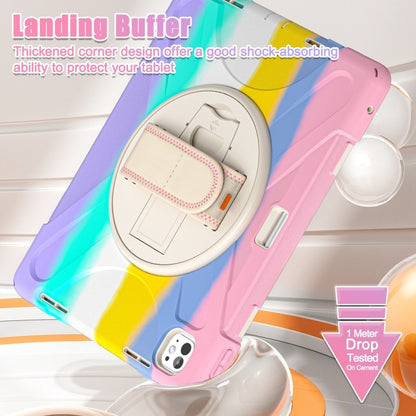 For iPad Pro 13 2025 / 2024 Rotatable Holder Silicone Hybrid PC Tablet Case with Shoulder Strap(Colorful Pink) by buy2fix