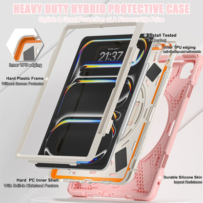 For iPad Pro 13 2025 / 2024 Rotatable Holder Silicone Hybrid PC Tablet Case with Shoulder Strap(Cherry Blossom Pink) by buy2fix