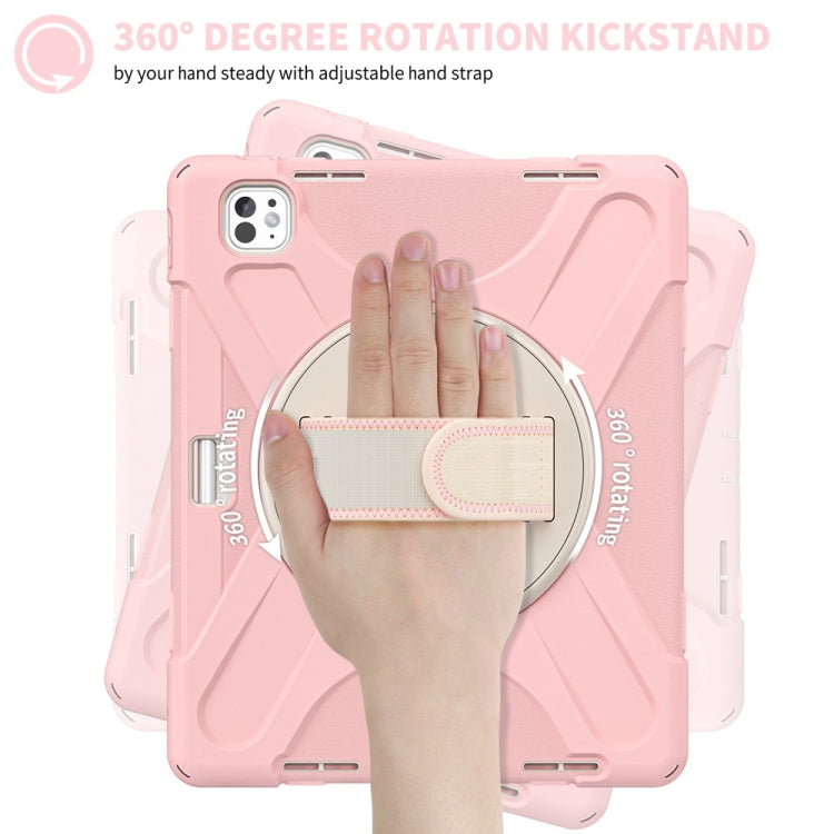 For iPad Pro 13 2025 / 2024 Rotatable Holder Silicone Hybrid PC Tablet Case with Shoulder Strap(Cherry Blossom Pink) by buy2fix