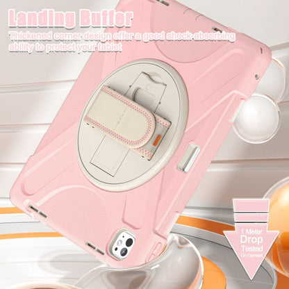 For iPad Pro 13 2025 / 2024 Rotatable Holder Silicone Hybrid PC Tablet Case with Shoulder Strap(Cherry Blossom Pink) by buy2fix