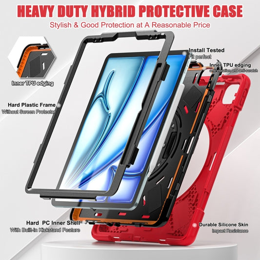 For iPad Air 13 2024 / Air 13 2025 Rotatable Holder Silicone Hybrid PC Tablet Case with Shoulder Strap(Red) by buy2fix