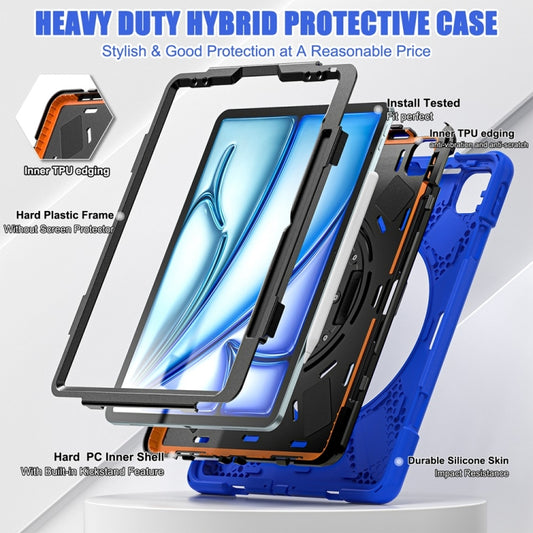 For iPad Air 13 2024 / Air 13 2025 Rotatable Holder Silicone Hybrid PC Tablet Case with Shoulder Strap(Blue) by buy2fix