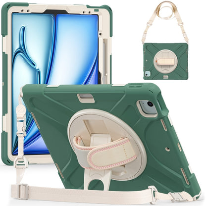 For iPad Air 13 2024 Rotatable Holder Silicone Hybrid PC Tablet Case with Shoulder Strap(Emreald Green) - iPad Air 13 2024 Cases by buy2fix | Online Shopping UK | buy2fix