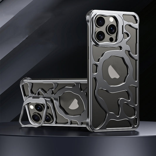 For iPhone 15 Pro Auspicious Cloud Series MagSafe Metal Phone Case with Bracket(Grey) - iPhone 15 Pro Cases by buy2fix | Online Shopping UK | buy2fix