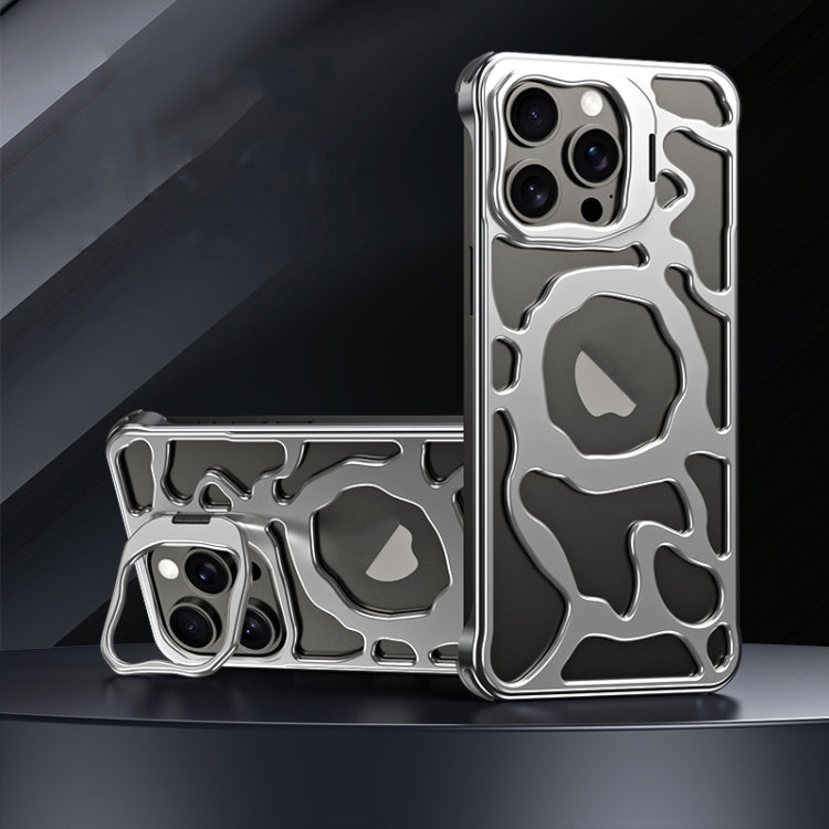 For iPhone 14 Pro Auspicious Cloud Series MagSafe Metal Phone Case with Bracket(Silver) - iPhone 14 Pro Cases by buy2fix | Online Shopping UK | buy2fix