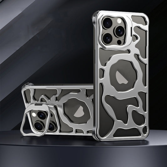 For iPhone 14 Pro Auspicious Cloud Series MagSafe Metal Phone Case with Bracket(Silver) - iPhone 14 Pro Cases by buy2fix | Online Shopping UK | buy2fix