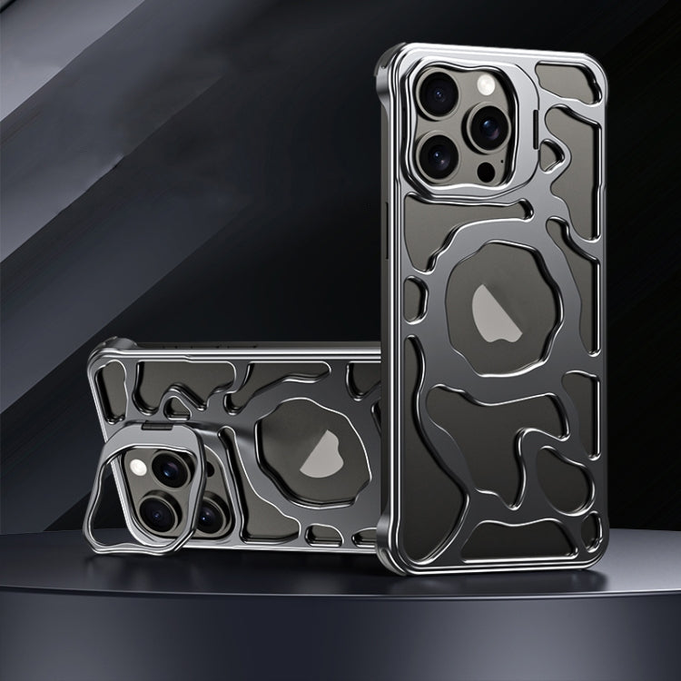 For iPhone 14 Pro Max Auspicious Cloud Series MagSafe Metal Phone Case with Bracket(Grey) - iPhone 14 Pro Max Cases by buy2fix | Online Shopping UK | buy2fix