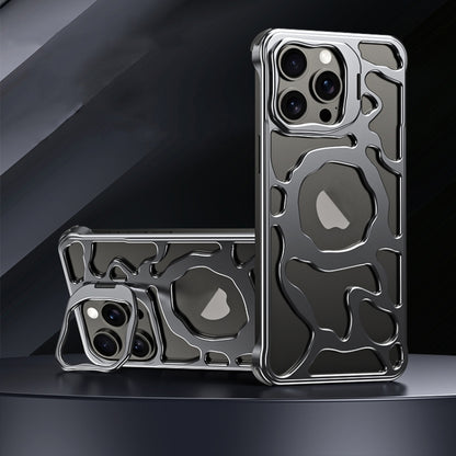 For iPhone 14 Pro Max Auspicious Cloud Series MagSafe Metal Phone Case with Bracket(Grey) - iPhone 14 Pro Max Cases by buy2fix | Online Shopping UK | buy2fix