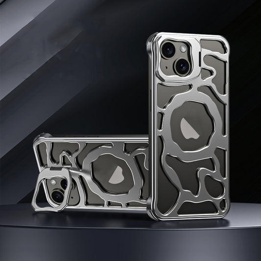 For iPhone 13 Auspicious Cloud Series MagSafe Metal Phone Case with Bracket(Silver) by buy2fix