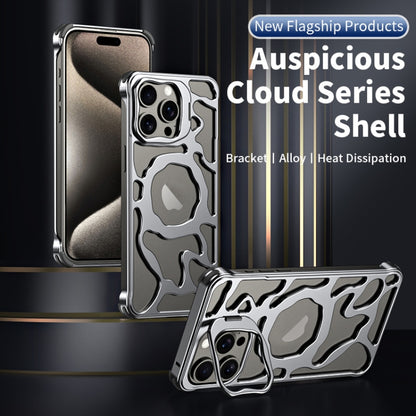 For iPhone 16 Pro Auspicious Cloud Series MagSafe Metal Phone Case with Bracket(Silver) - iPhone 16 Pro Cases by buy2fix | Online Shopping UK | buy2fix