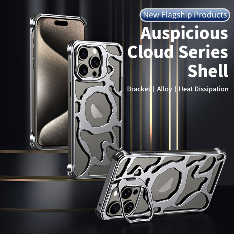 For iPhone 13 Auspicious Cloud Series MagSafe Metal Phone Case with Bracket(Grey) - iPhone 13 Cases by buy2fix | Online Shopping UK | buy2fix