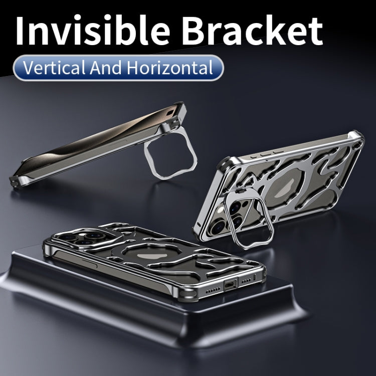 For iPhone 14 Pro Max Auspicious Cloud Series MagSafe Metal Phone Case with Bracket(Grey) - iPhone 14 Pro Max Cases by buy2fix | Online Shopping UK | buy2fix