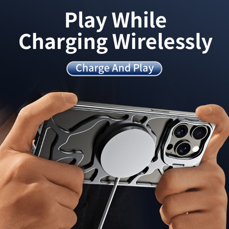 For iPhone 14 Pro Max Auspicious Cloud Series MagSafe Metal Phone Case with Bracket(Grey) - iPhone 14 Pro Max Cases by buy2fix | Online Shopping UK | buy2fix