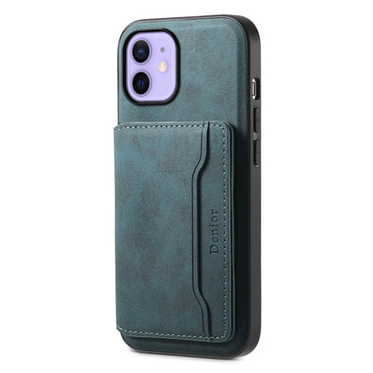 For iPhone 12 Denior D13 Retro Texture Leather MagSafe Card Bag Phone Case(Blue) - iPhone 12 / 12 Pro Cases by Denior | Online Shopping UK | buy2fix