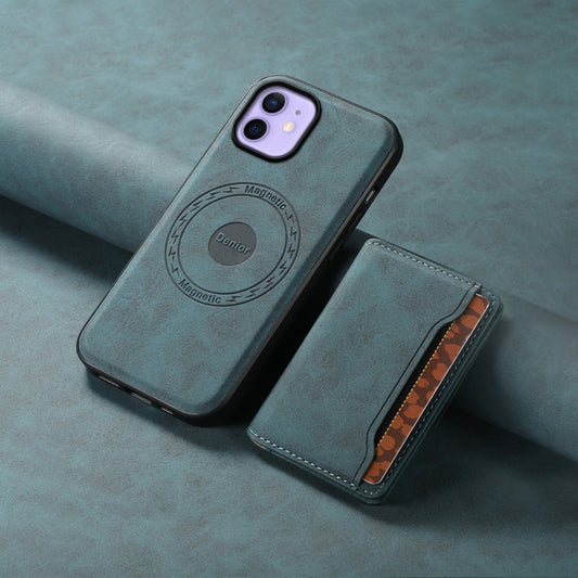 For iPhone 12 Denior D13 Retro Texture Leather MagSafe Card Bag Phone Case(Blue) by Denior