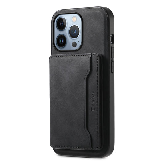 For iPhone 13 Pro Denior D13 Retro Texture Leather MagSafe Card Bag Phone Case(Black) - iPhone 13 Pro Cases by Denior | Online Shopping UK | buy2fix