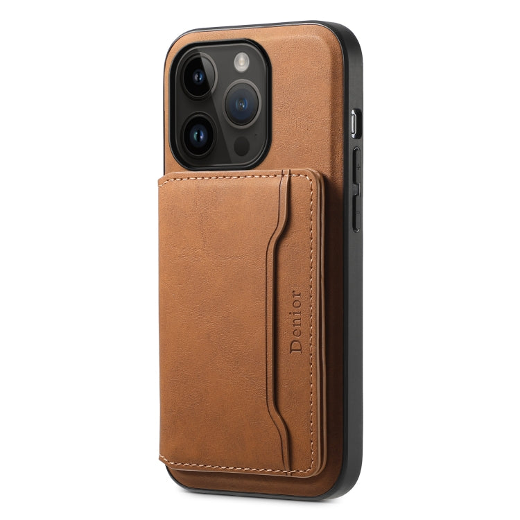 For iPhone 14 Pro Denior D13 Retro Texture Leather MagSafe Card Bag Phone Case(Brown) - iPhone 14 Pro Cases by Denior | Online Shopping UK | buy2fix