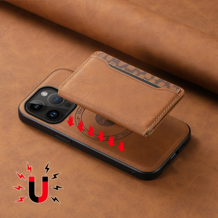 For iPhone 14 Pro Denior D13 Retro Texture Leather MagSafe Card Bag Phone Case(Brown) - iPhone 14 Pro Cases by Denior | Online Shopping UK | buy2fix