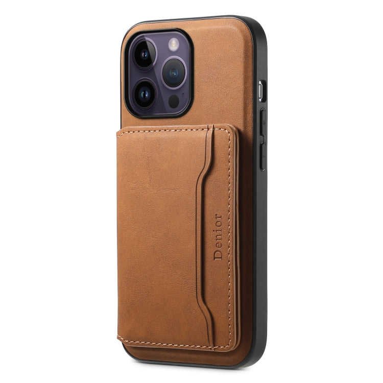 For iPhone 14 Pro Max Denior D13 Retro Texture Leather MagSafe Card Bag Phone Case(Brown) - iPhone 14 Pro Max Cases by Denior | Online Shopping UK | buy2fix