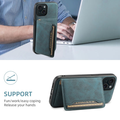 For iPhone 15 Denior D13 Retro Texture Leather MagSafe Card Bag Phone Case(Blue) - iPhone 15 Cases by Denior | Online Shopping UK | buy2fix