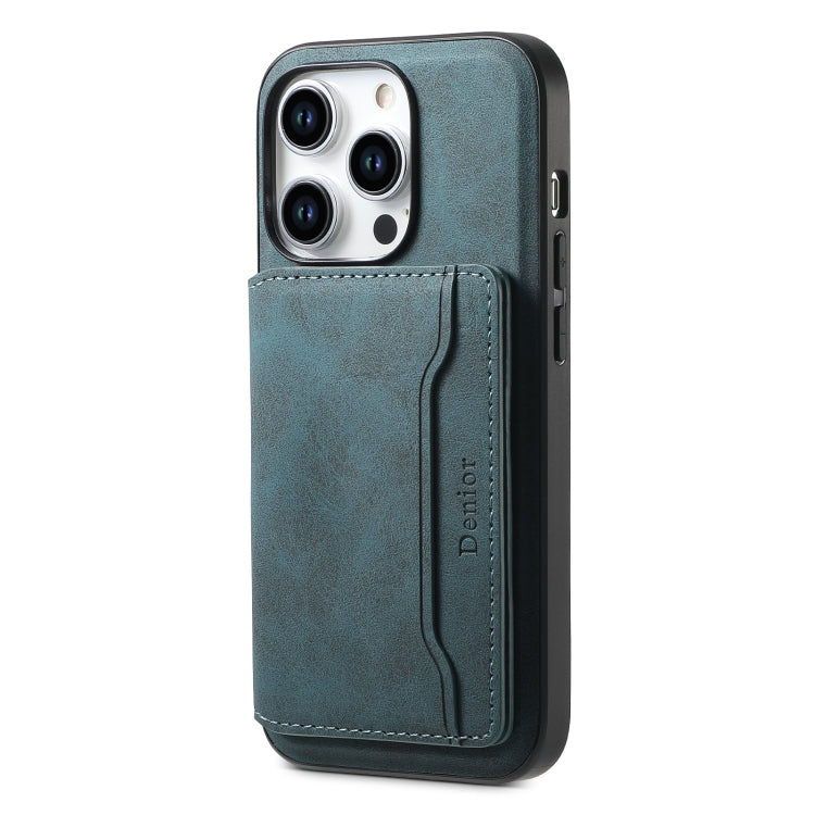 For iPhone 15 Pro Denior D13 Retro Texture Leather MagSafe Card Bag Phone Case(Blue) - iPhone 15 Pro Cases by Denior | Online Shopping UK | buy2fix