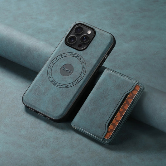 For iPhone 15 Pro Max Denior D13 Retro Texture Leather MagSafe Card Bag Phone Case(Blue) by Denior