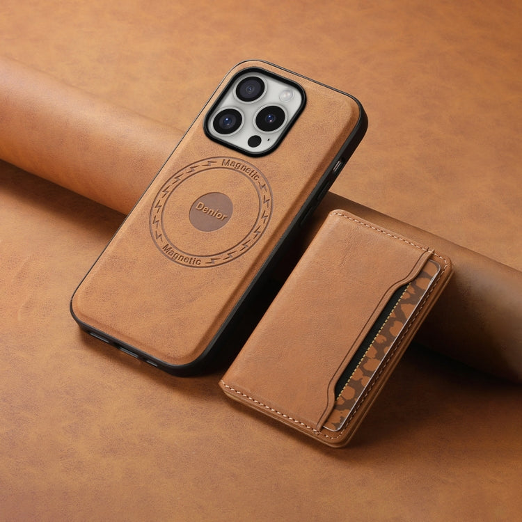 For iPhone 16 Pro Denior D13 Retro Texture Leather MagSafe Card Bag Phone Case(Brown) - iPhone 16 Pro Cases by Denior | Online Shopping UK | buy2fix