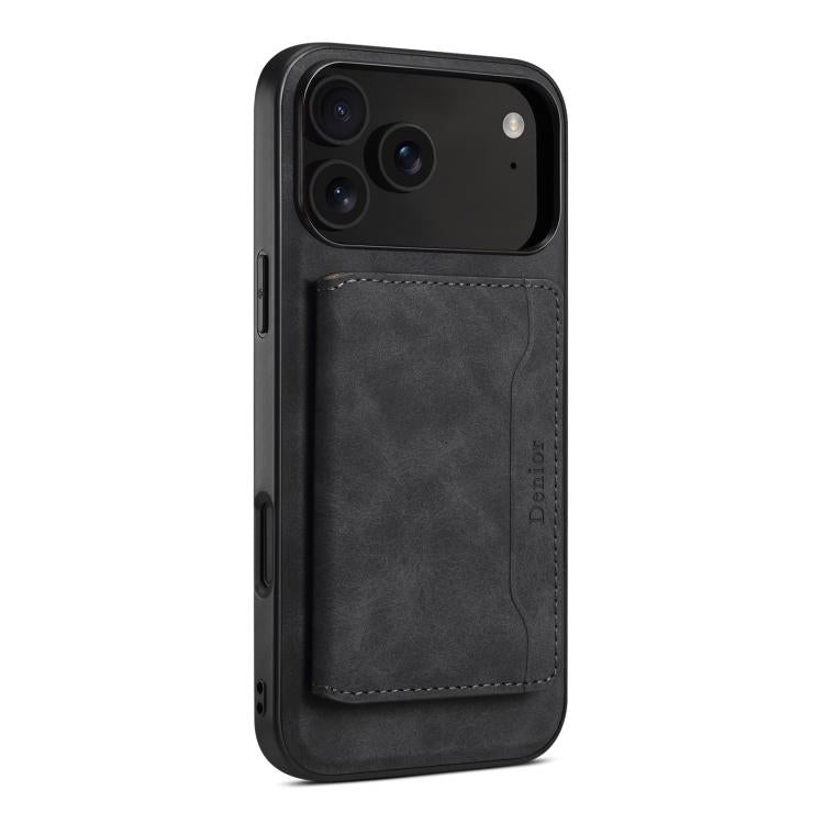 For iPhone 17 Pro Max Denior D13 Retro Texture Leather MagSafe Card Bag Phone Case(Black) - iPhone 17 Pro Max Cases by Denior | Online Shopping UK | buy2fix