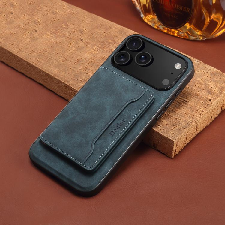 For iPhone 17 Pro Max Denior D13 Retro Texture Leather MagSafe Card Bag Phone Case(Blue) - iPhone 17 Pro Max Cases by Denior | Online Shopping UK | buy2fix