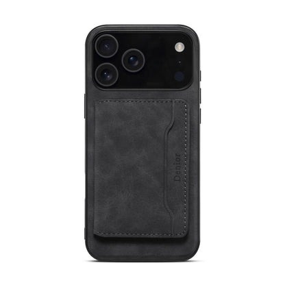 For iPhone 17 Pro Denior D13 Retro Texture Leather MagSafe Card Bag Phone Case(Black) - iPhone 17 Pro Cases by Denior | Online Shopping UK | buy2fix