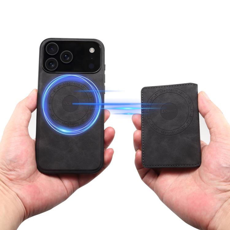 For iPhone 17 Pro Denior D13 Retro Texture Leather MagSafe Card Bag Phone Case(Black) - iPhone 17 Pro Cases by Denior | Online Shopping UK | buy2fix
