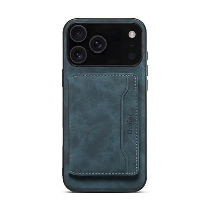 For iPhone 17 Pro Denior D13 Retro Texture Leather MagSafe Card Bag Phone Case(Blue) - iPhone 17 Pro Cases by Denior | Online Shopping UK | buy2fix