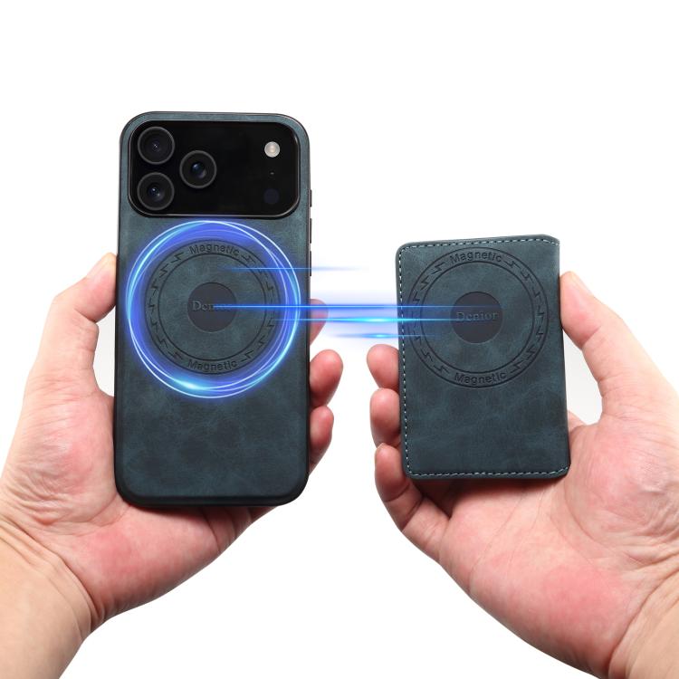 For iPhone 17 Pro Denior D13 Retro Texture Leather MagSafe Card Bag Phone Case(Blue) - iPhone 17 Pro Cases by Denior | Online Shopping UK | buy2fix