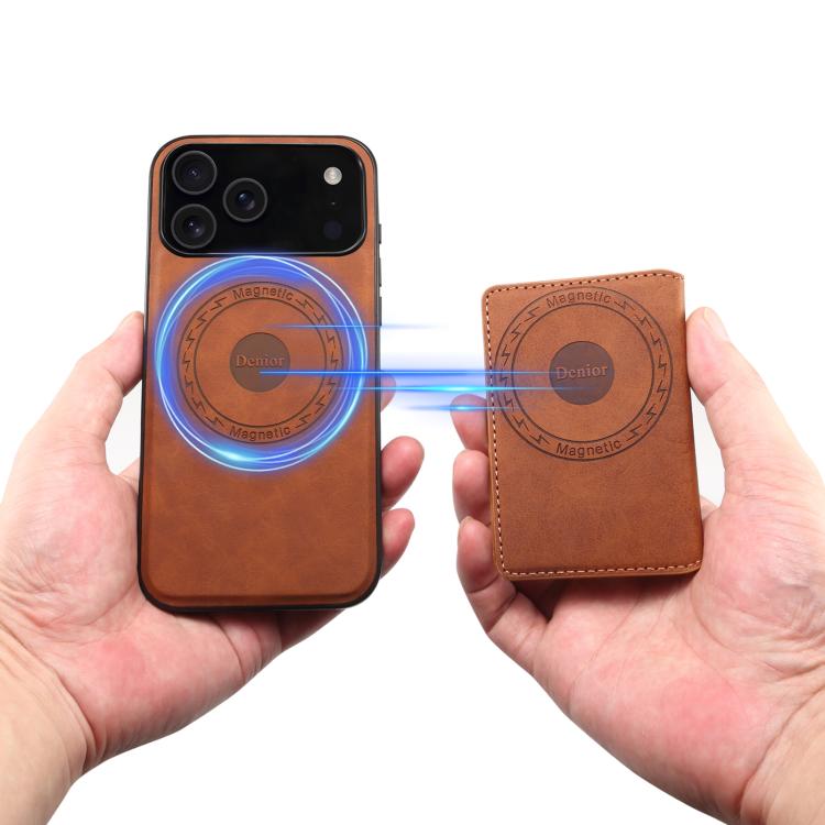 For iPhone 17 Pro Denior D13 Retro Texture Leather MagSafe Card Bag Phone Case(Brown) - iPhone 17 Pro Cases by Denior | Online Shopping UK | buy2fix