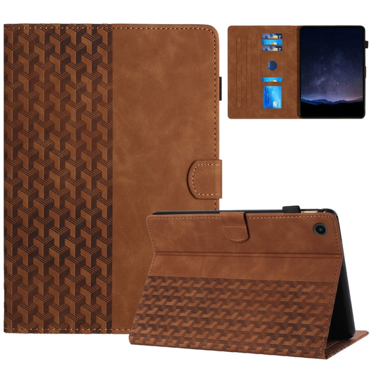 For Samsung Galaxy Tab A11 / A9 Building Blocks Embossed Leather Tablet Case(Brown)