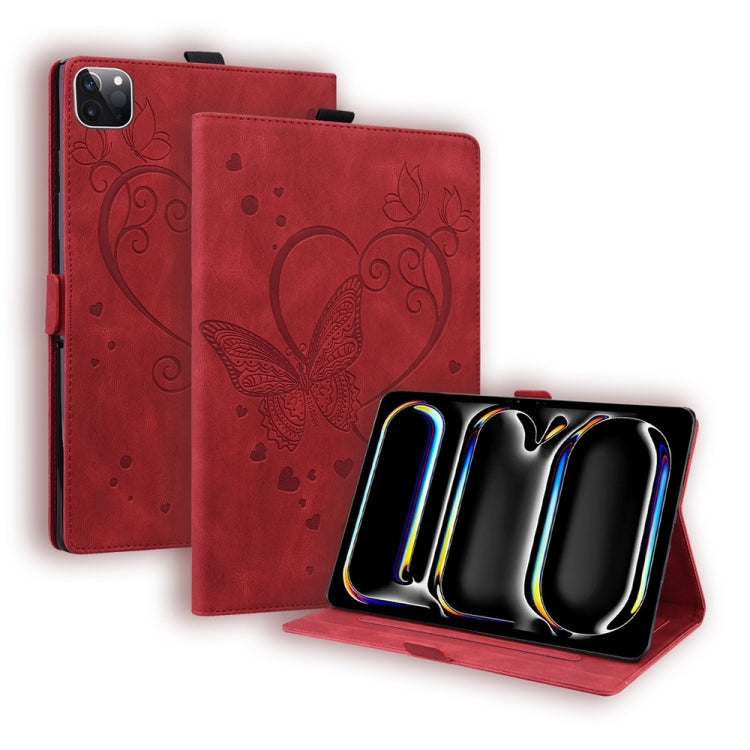 For iPad Pro 13 2024 Love Butterfly Embossed Leather Tablet Case(Red) - iPad Pro 13 2024 Cases by buy2fix | Online Shopping UK | buy2fix