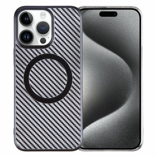 For iPhone 15 Pro Max 6D Plated Carbon Fiber Clear Magsafe PC Phone Case(Starry Black) by buy2fix
