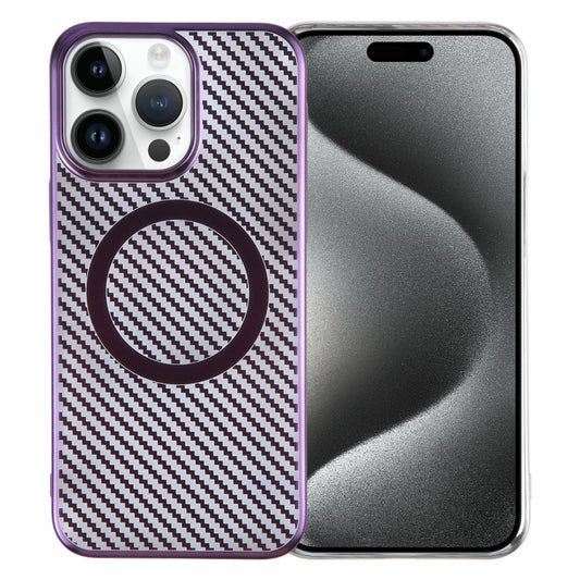 For iPhone 15 Pro 6D Plated Carbon Fiber Clear Magsafe PC Phone Case(Aurora Purple) by buy2fix