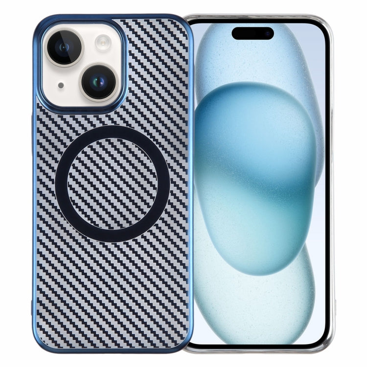 For iPhone 15 6D Plated Carbon Fiber Clear Magsafe PC Phone Case(Dream Blue) - iPhone 15 Cases by buy2fix | Online Shopping UK | buy2fix