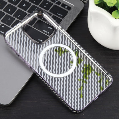 For iPhone 14 Plus 6D Plated Carbon Fiber Clear Magsafe PC Phone Case(Aurora Purple) by buy2fix