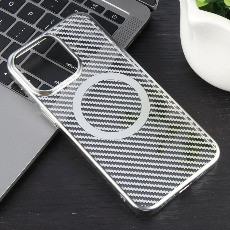 For iPhone 14 Pro 6D Plated Carbon Fiber Clear Magsafe PC Phone Case(Starlight Silver) - iPhone 14 Pro Cases by buy2fix | Online Shopping UK | buy2fix