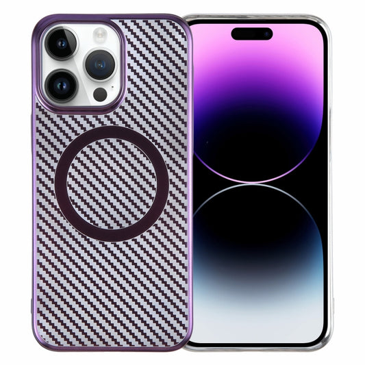 For iPhone 14 Pro Max 6D Plated Carbon Fiber Clear Magsafe PC Phone Case(Aurora Purple) by buy2fix