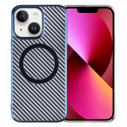 For iPhone 13 6D Plated Carbon Fiber Clear Magsafe PC Phone Case(Dream Blue) by buy2fix