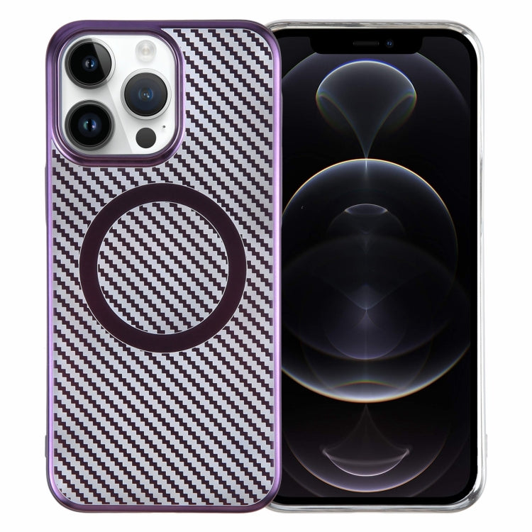 For iPhone 12 Pro Max 6D Plated Carbon Fiber Clear Magsafe PC Phone Case(Aurora Purple) - iPhone 12 Pro Max Cases by buy2fix | Online Shopping UK | buy2fix