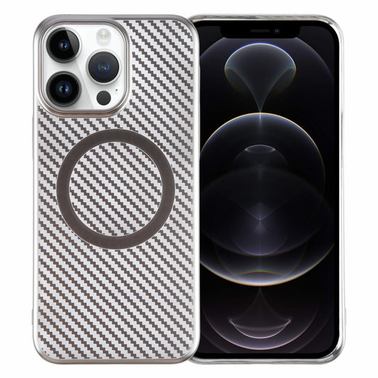 For iPhone 12 Pro Max 6D Plated Carbon Fiber Clear Magsafe PC Phone Case(Titanium Grey) - iPhone 12 Pro Max Cases by buy2fix | Online Shopping UK | buy2fix