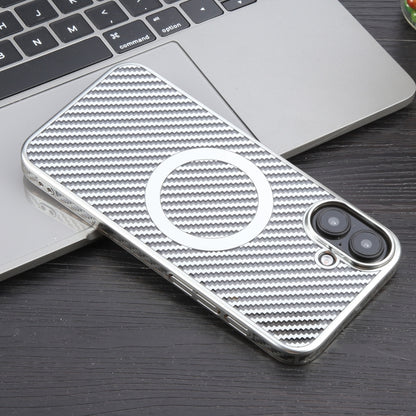 For iPhone 16 Plus 6D Plated Carbon Fiber Clear Magsafe PC Phone Case(Starlight Silver) - iPhone 16 Plus Cases by buy2fix | Online Shopping UK | buy2fix