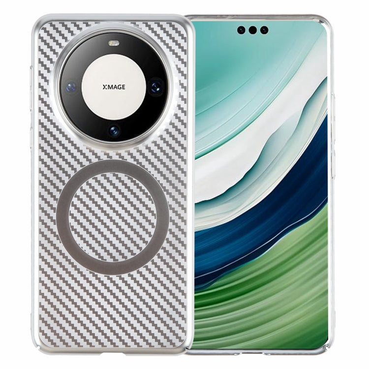 For Huawei Mate 60 6D Plated Carbon Fiber Clear Magsafe PC Phone Case(Starlight Silver) by buy2fix